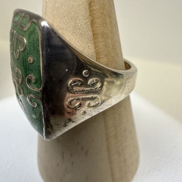 Sterling Silver & Green Enamel Italy Milor Ring 925-Size 9 - Picture 3 of 13
